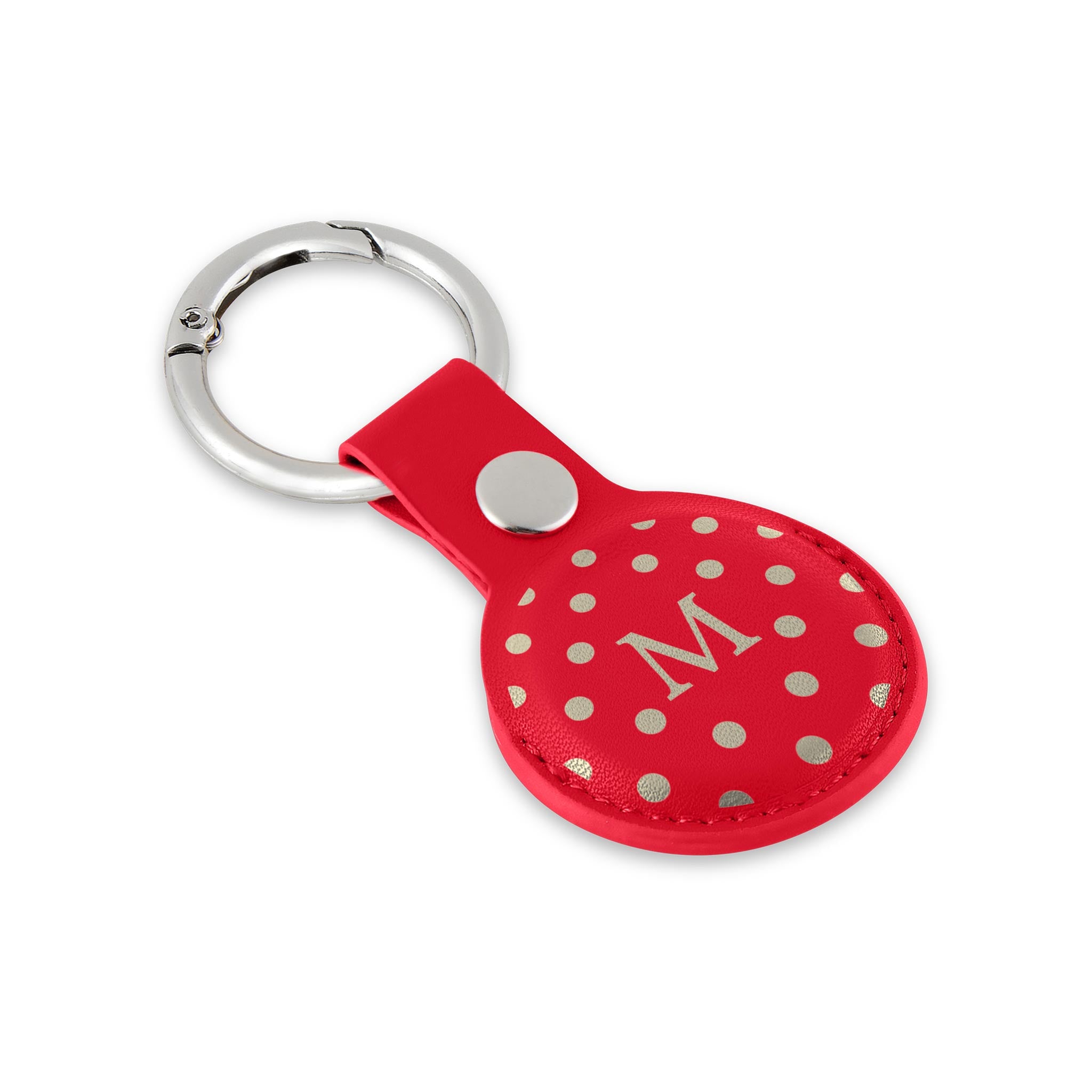 Personalised AirTag Case Keyring Holder Keychain Holder for Air Tag Tracking Device Polka Dots Name on Red