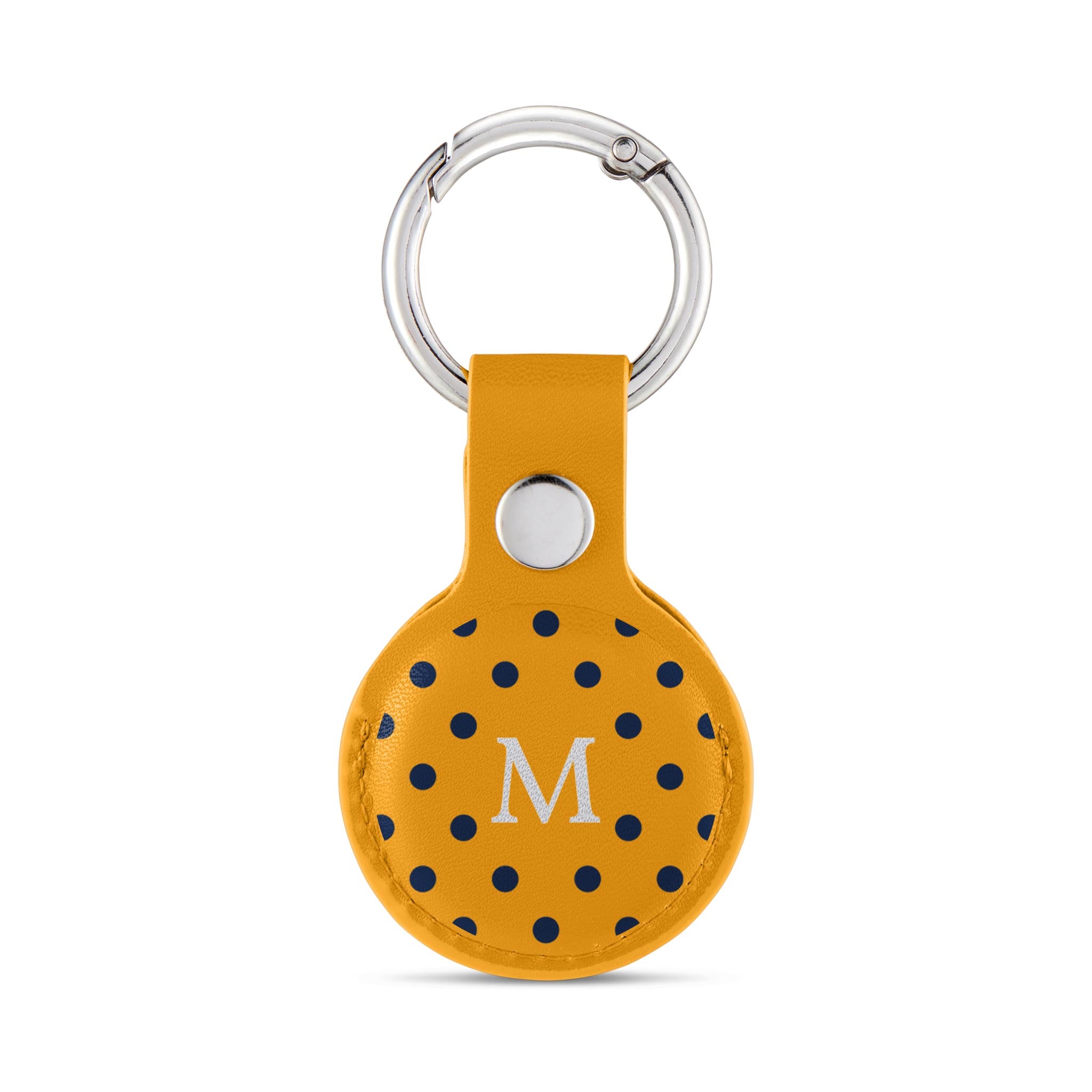 Personalised AirTag Case Keyring Holder Keychain Holder for Air Tag Tracking Device Polka Dots Name on Yellow