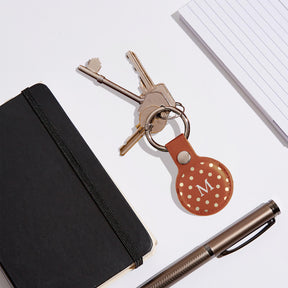 Personalised AirTag Case Keyring Holder Keychain Holder for Air Tag Tracking Device Polka Dots Name on Brown