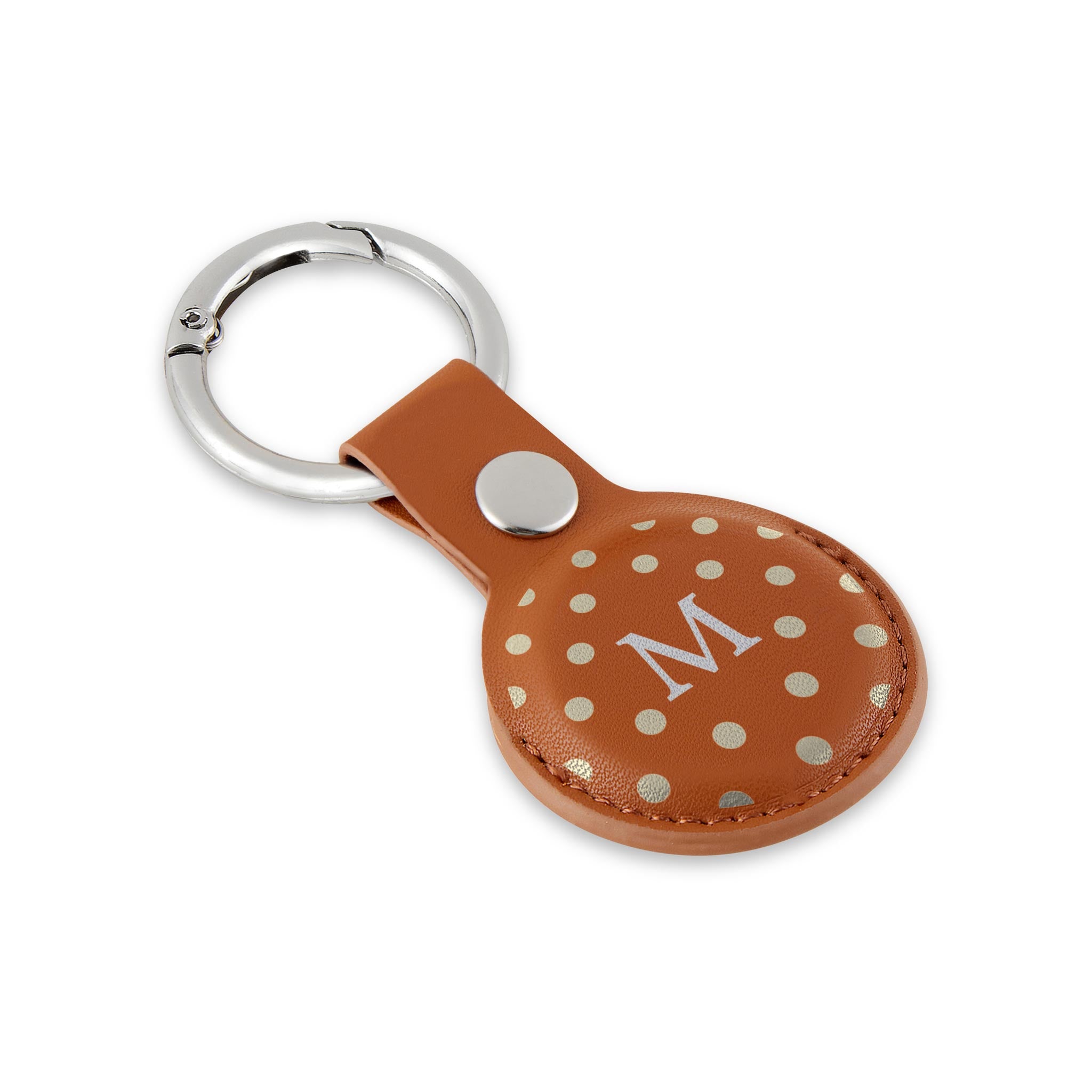 Personalised AirTag Case Keyring Holder Keychain Holder for Air Tag Tracking Device Polka Dots Name on Brown