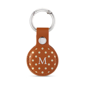 Personalised AirTag Case Keyring Holder Keychain Holder for Air Tag Tracking Device Polka Dots Name on Brown