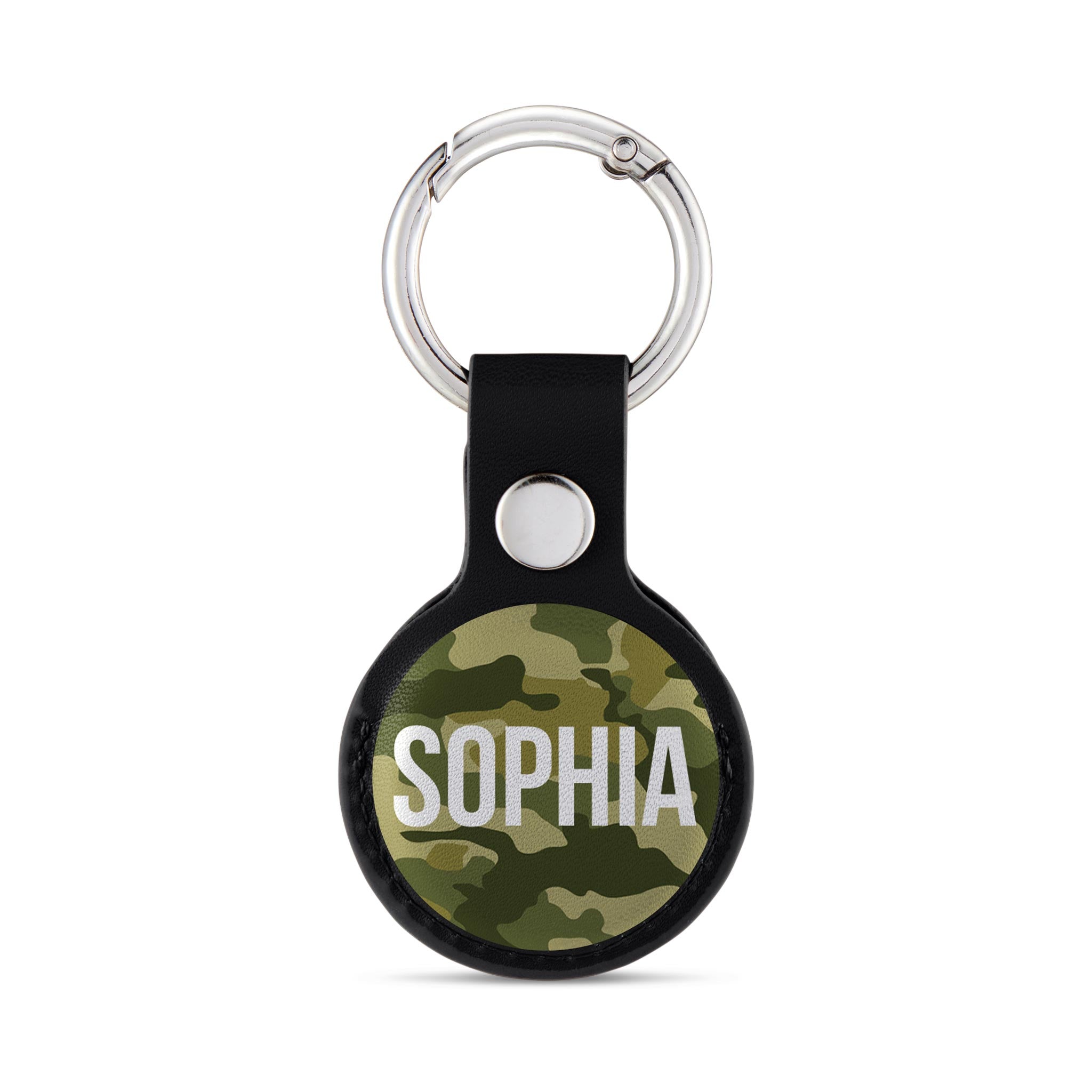 Personalised AirTag Case Keyring Holder Keychain Holder for Air Tag Tracking Device Camo Army Green Name on Black