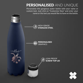 Personalised Water Bottle Sea Turtle on Blue