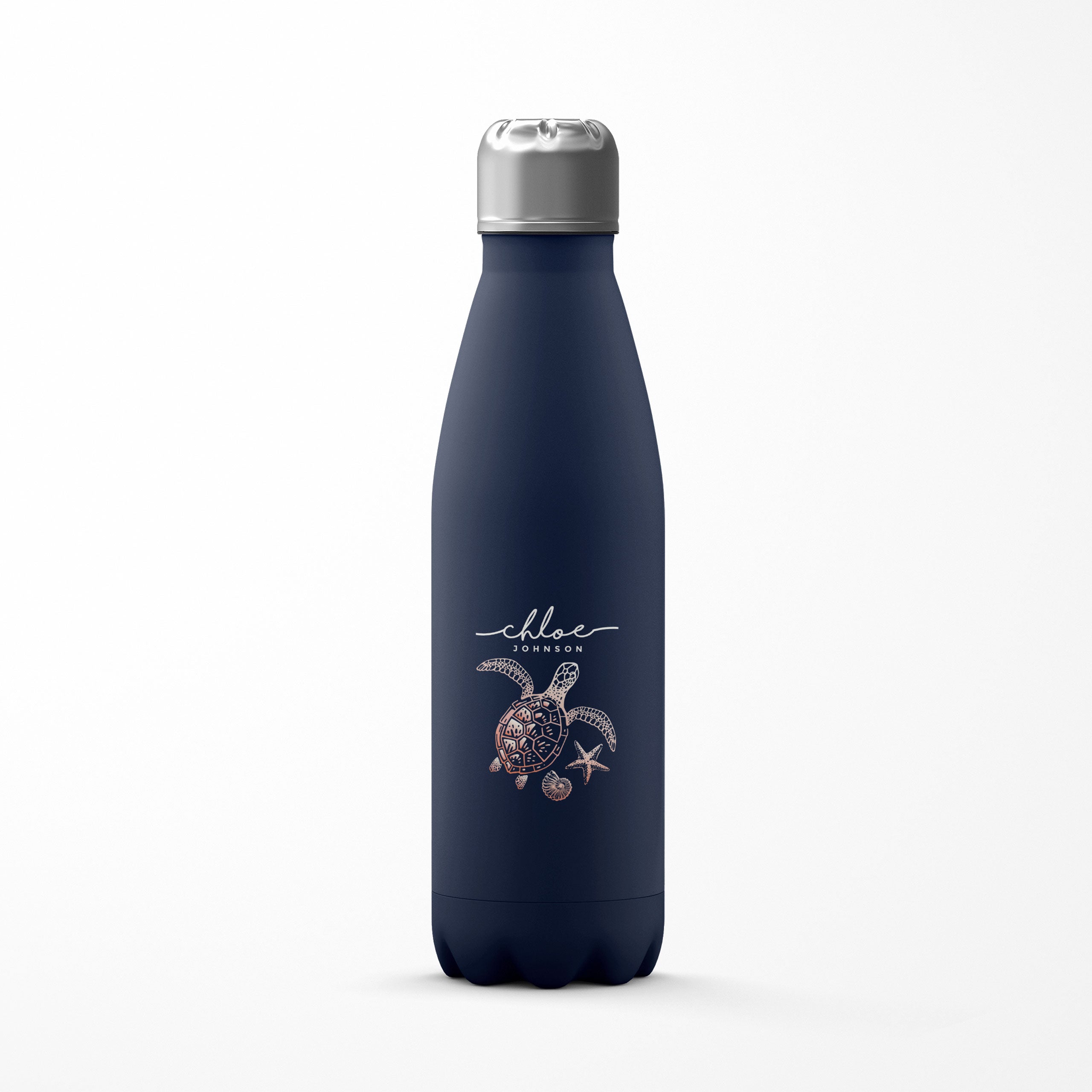 Personalised Water Bottle Sea Turtle on Blue