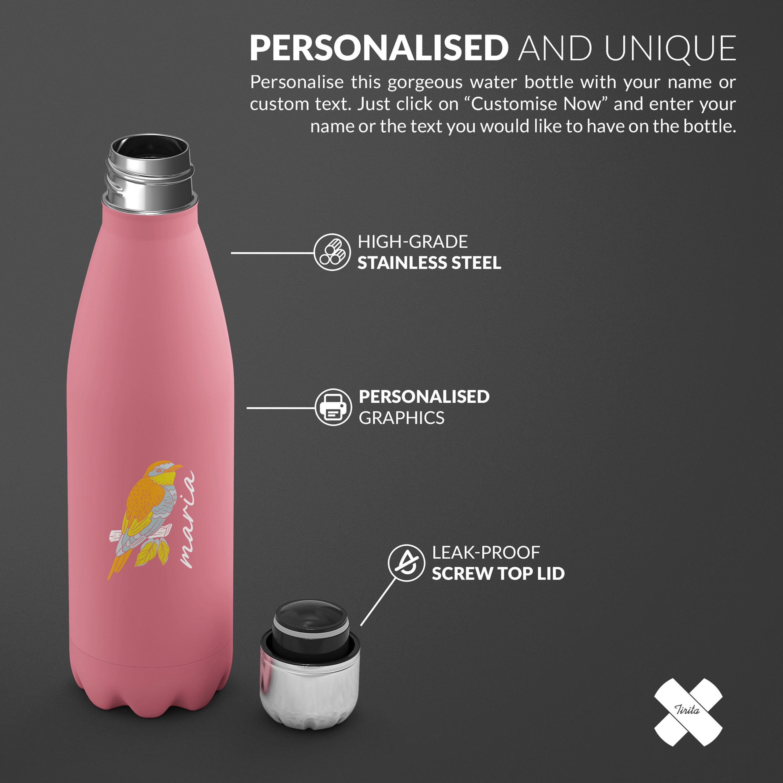 Personalised Water Bottle Exotic Bird