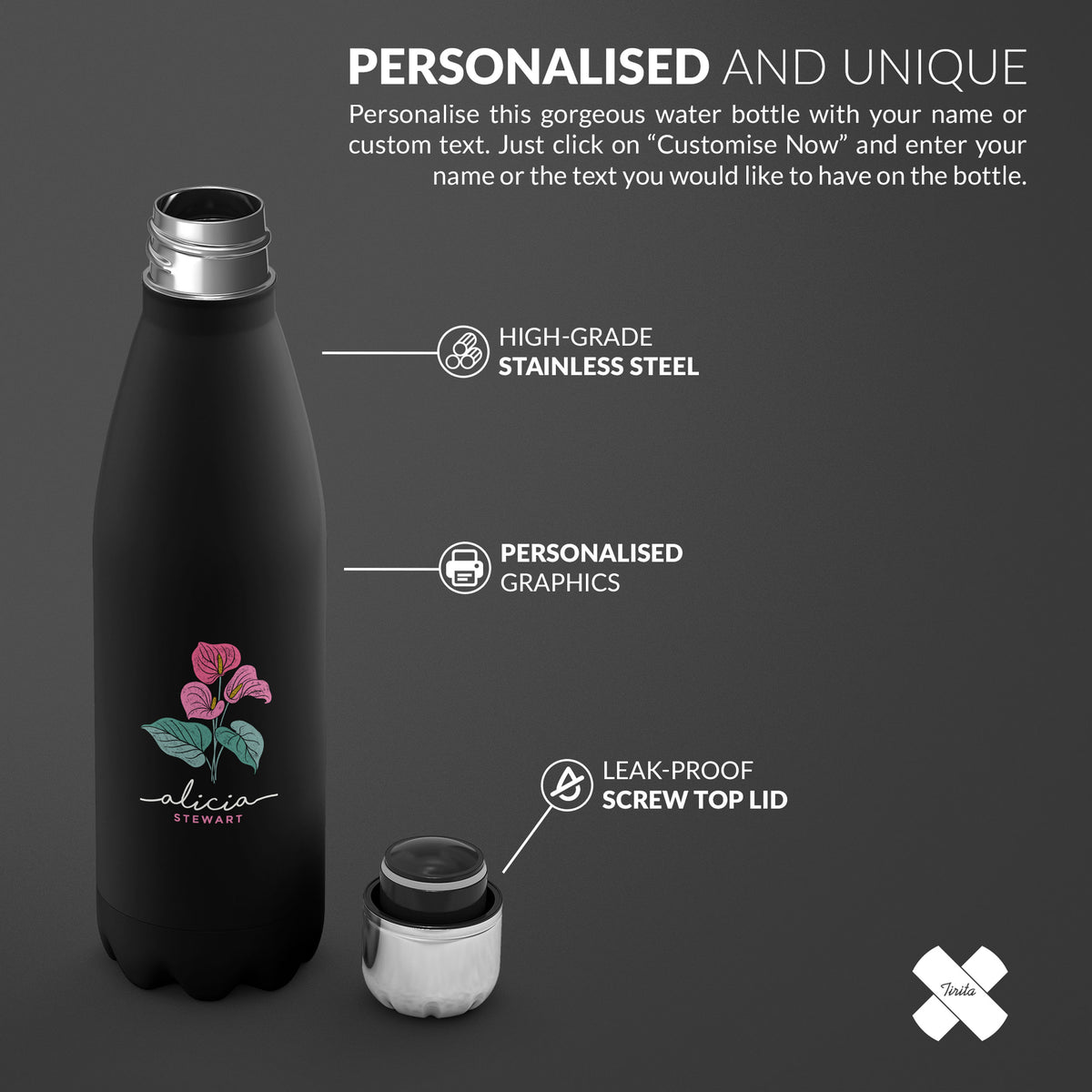 Personalised Water Bottle Flamingo Flower