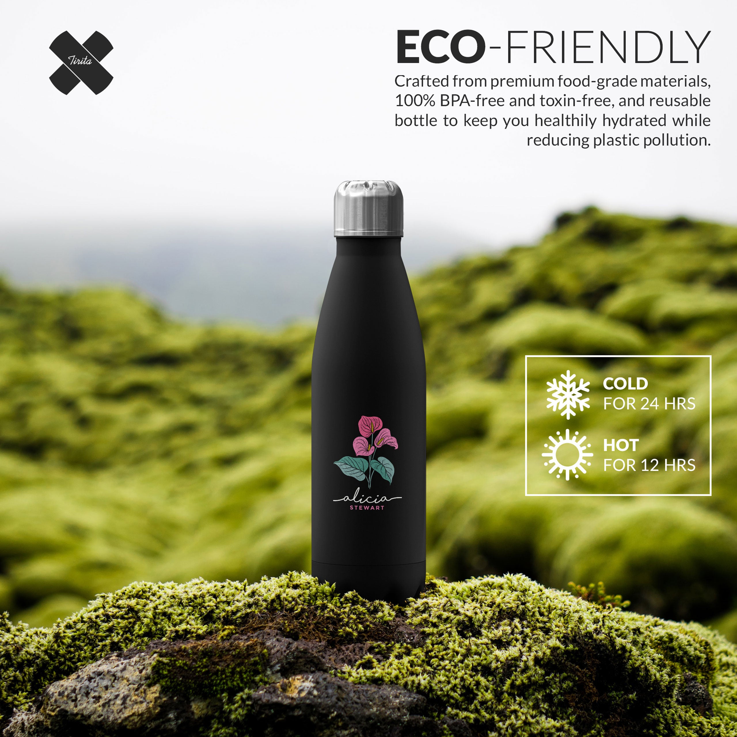 Personalised Water Bottle Flamingo Flower