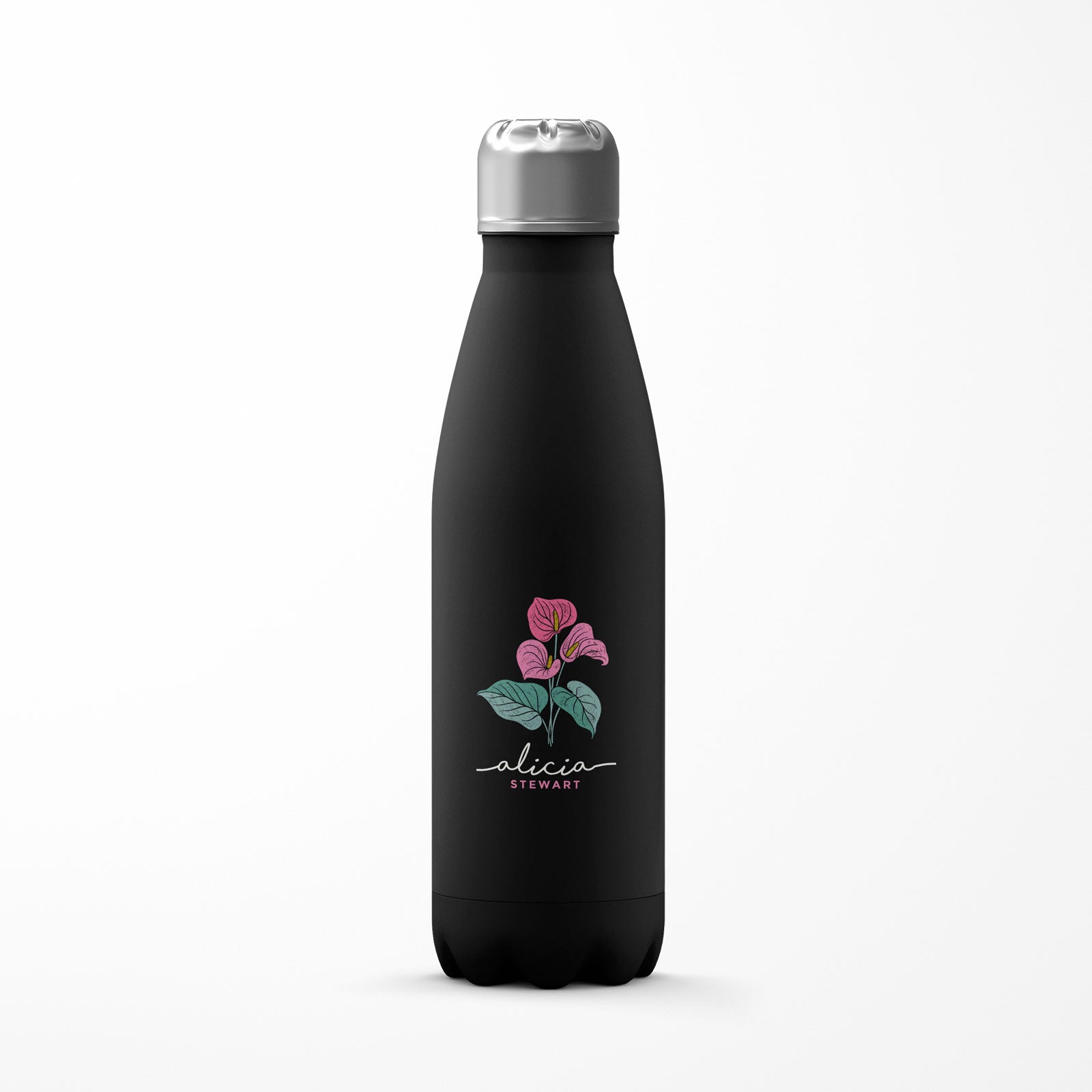 Personalised Water Bottle Flamingo Flower