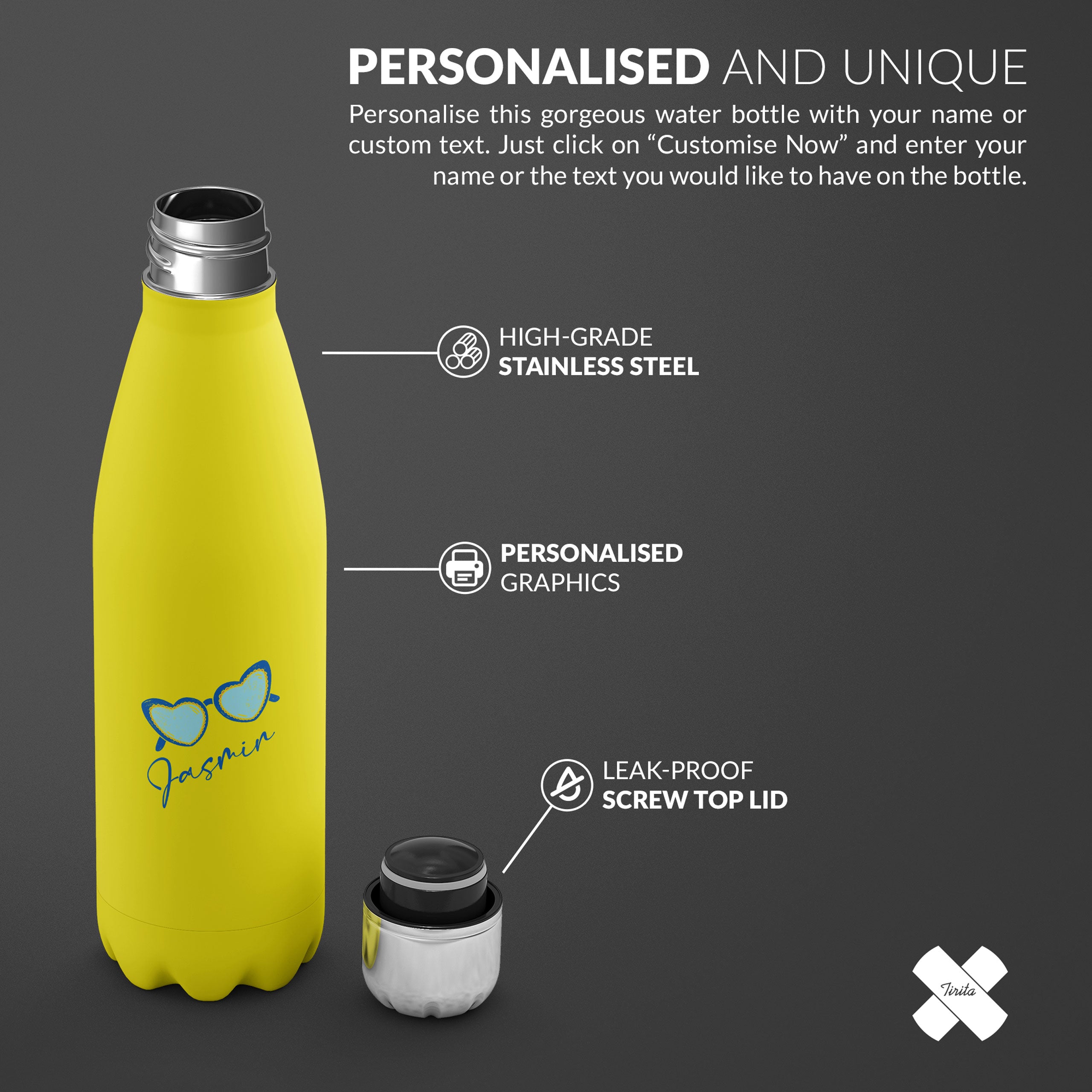 Personalised Water Bottle Heart Shape Glasses