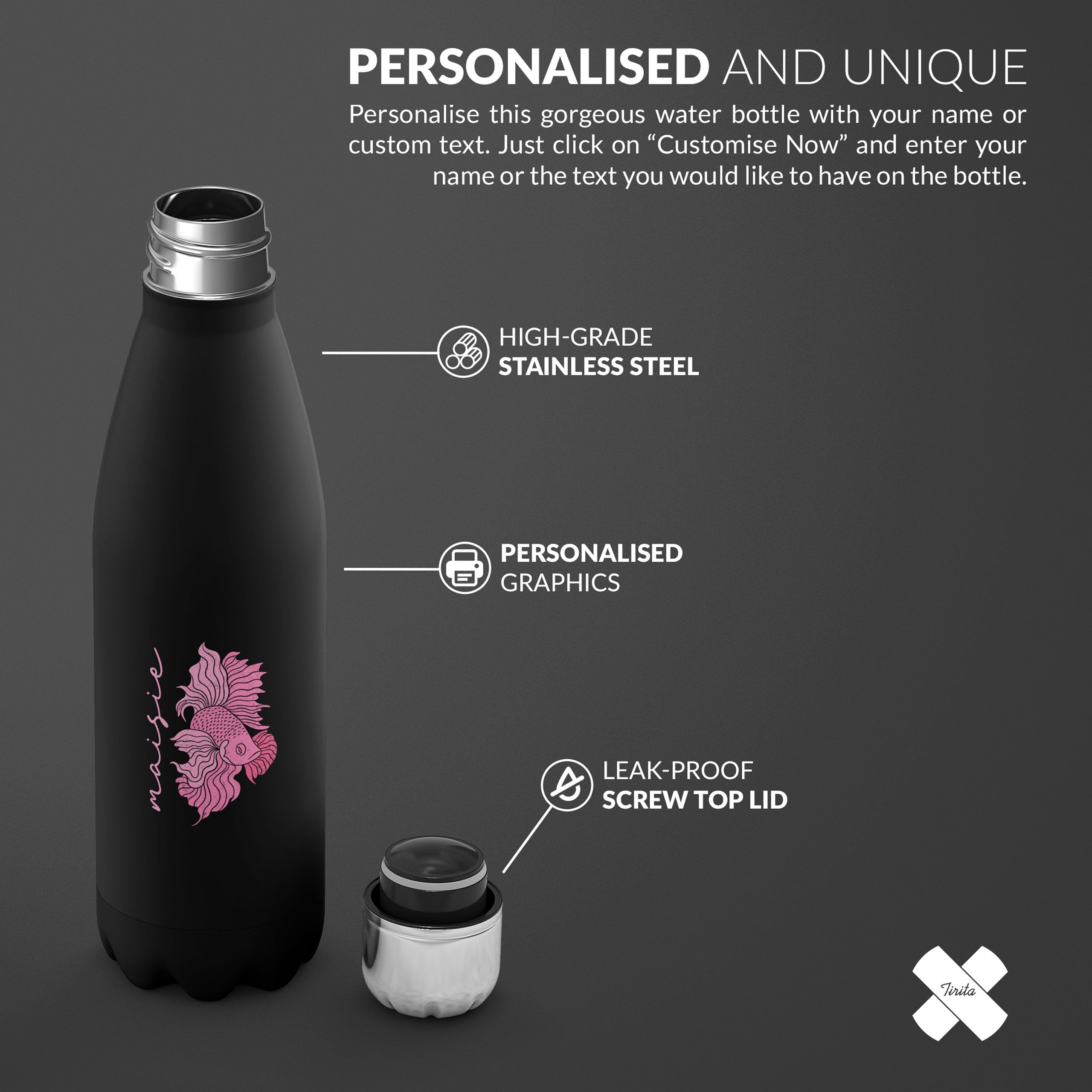 Personalised Water Bottle Pink Goldfish