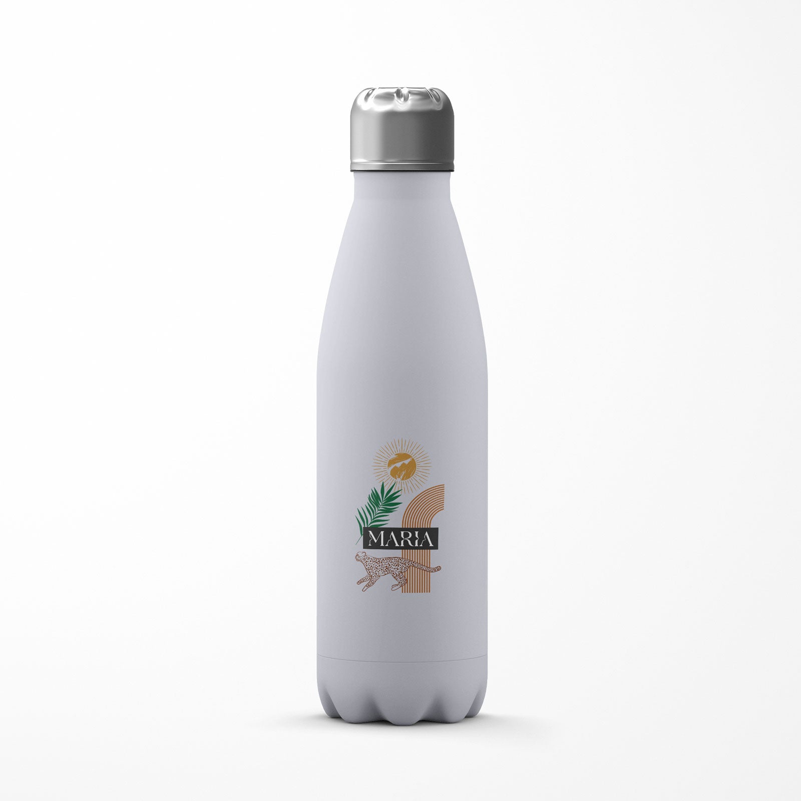 Personalised Water Bottle Leopard Sun Abstract