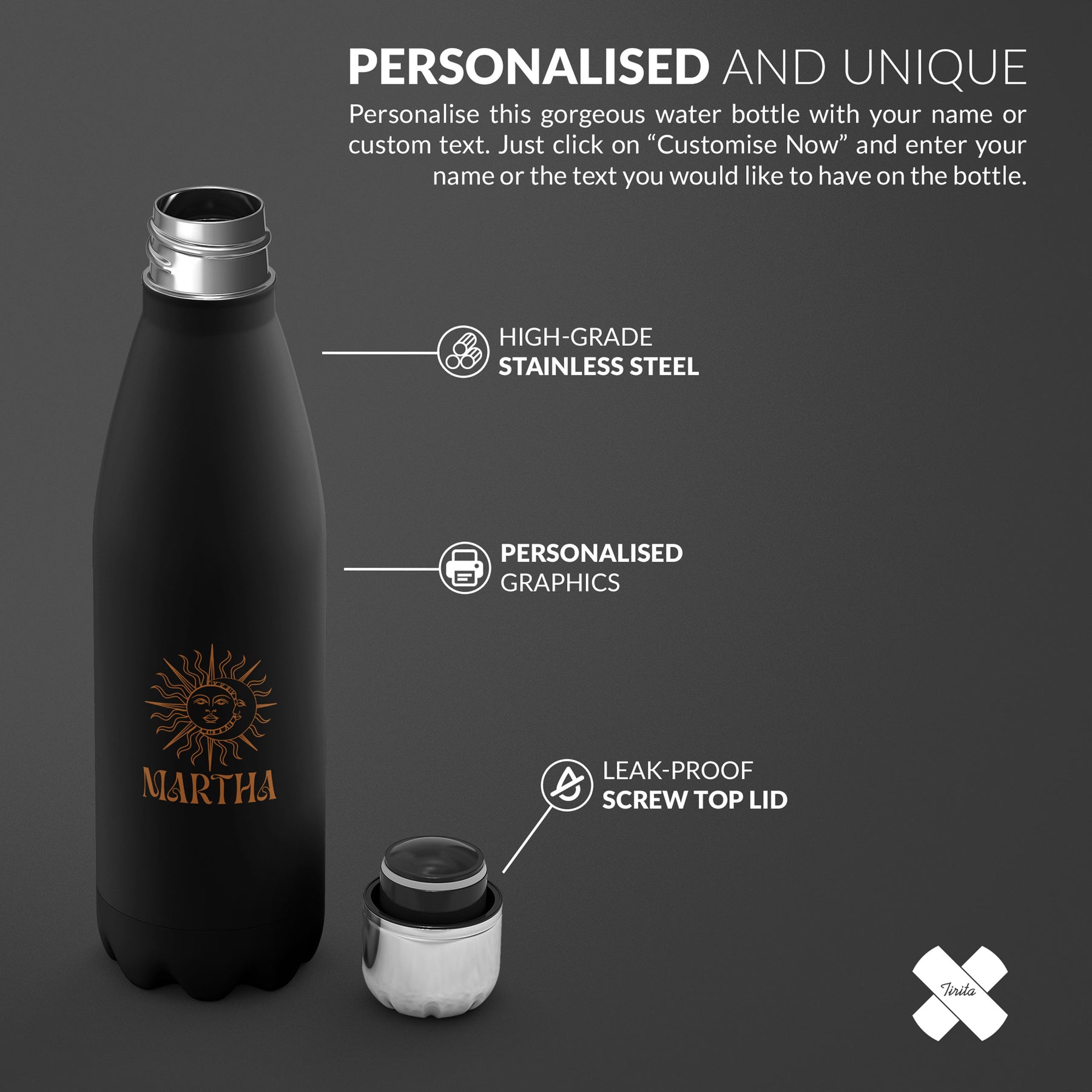 Personalised Water Bottle Sun And Moon