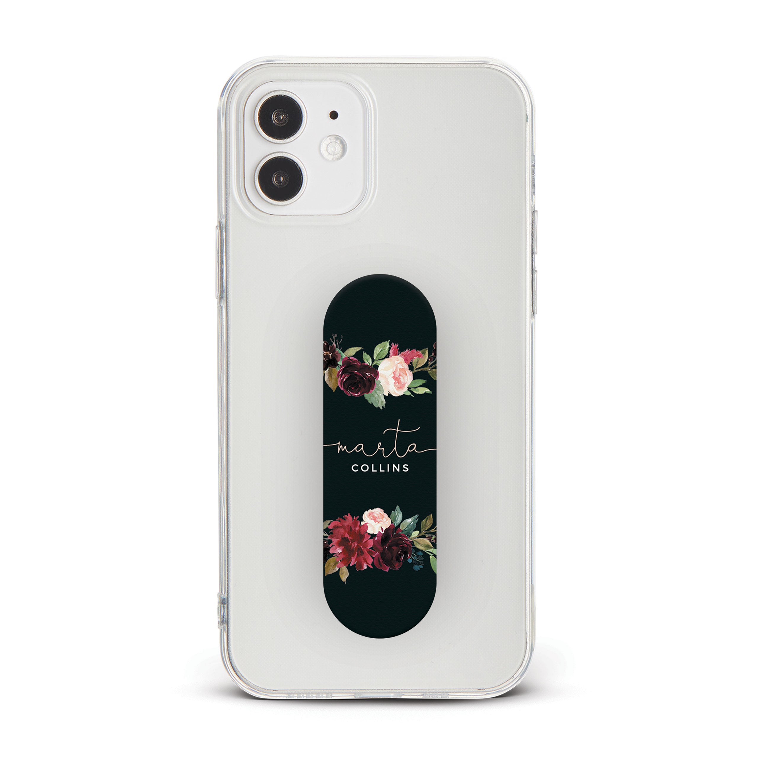 Personalised Phone Grip Holder Finger Strap Floral Roses Peony Bouquet