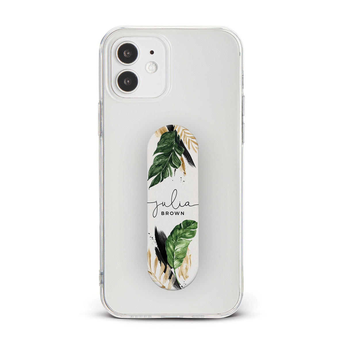 Personalised Phone Grip Holder Finger Strap Tropical Greenery Palm Leaf