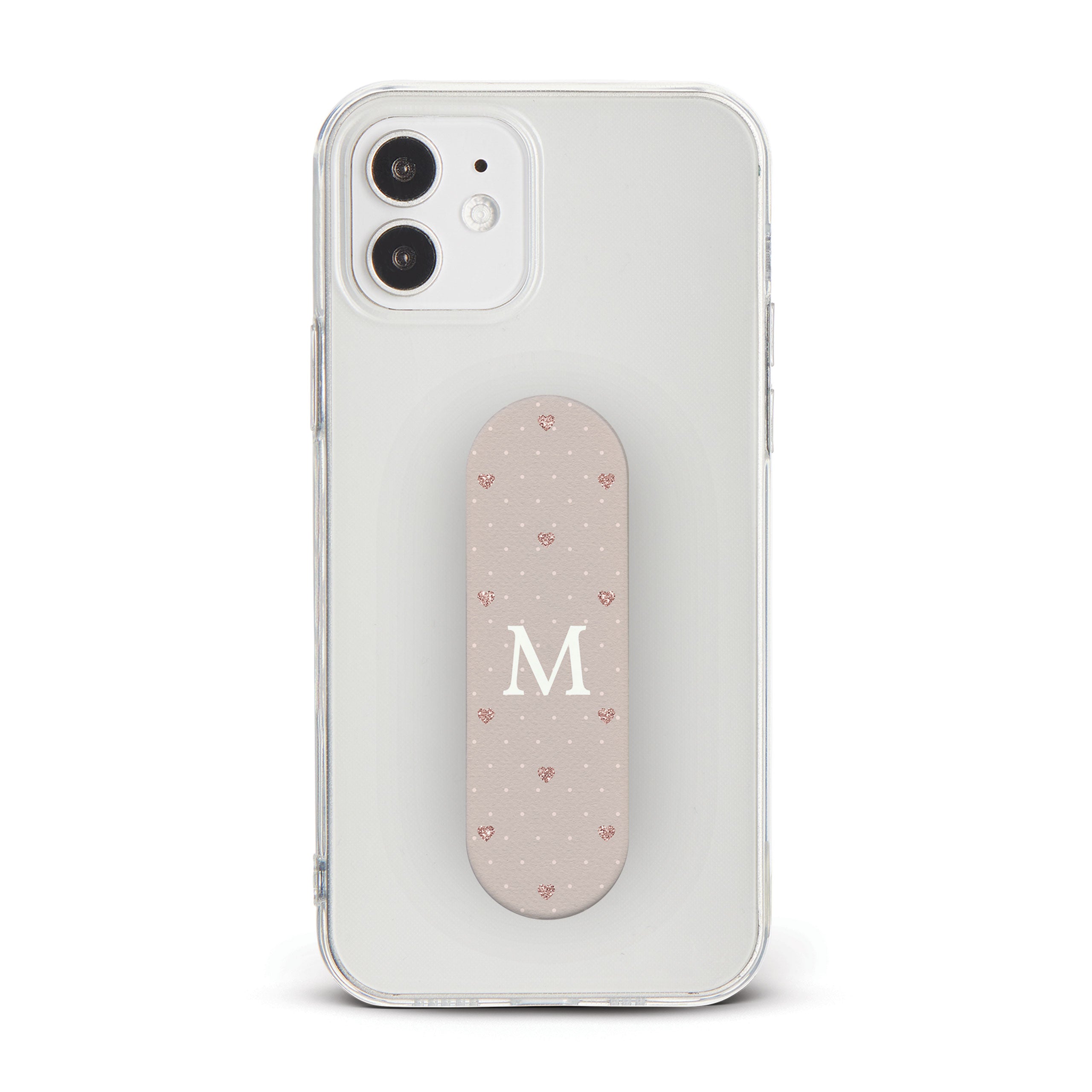 Personalised Phone Grip Holder Finger Strap Rose Gold Hearts Dots