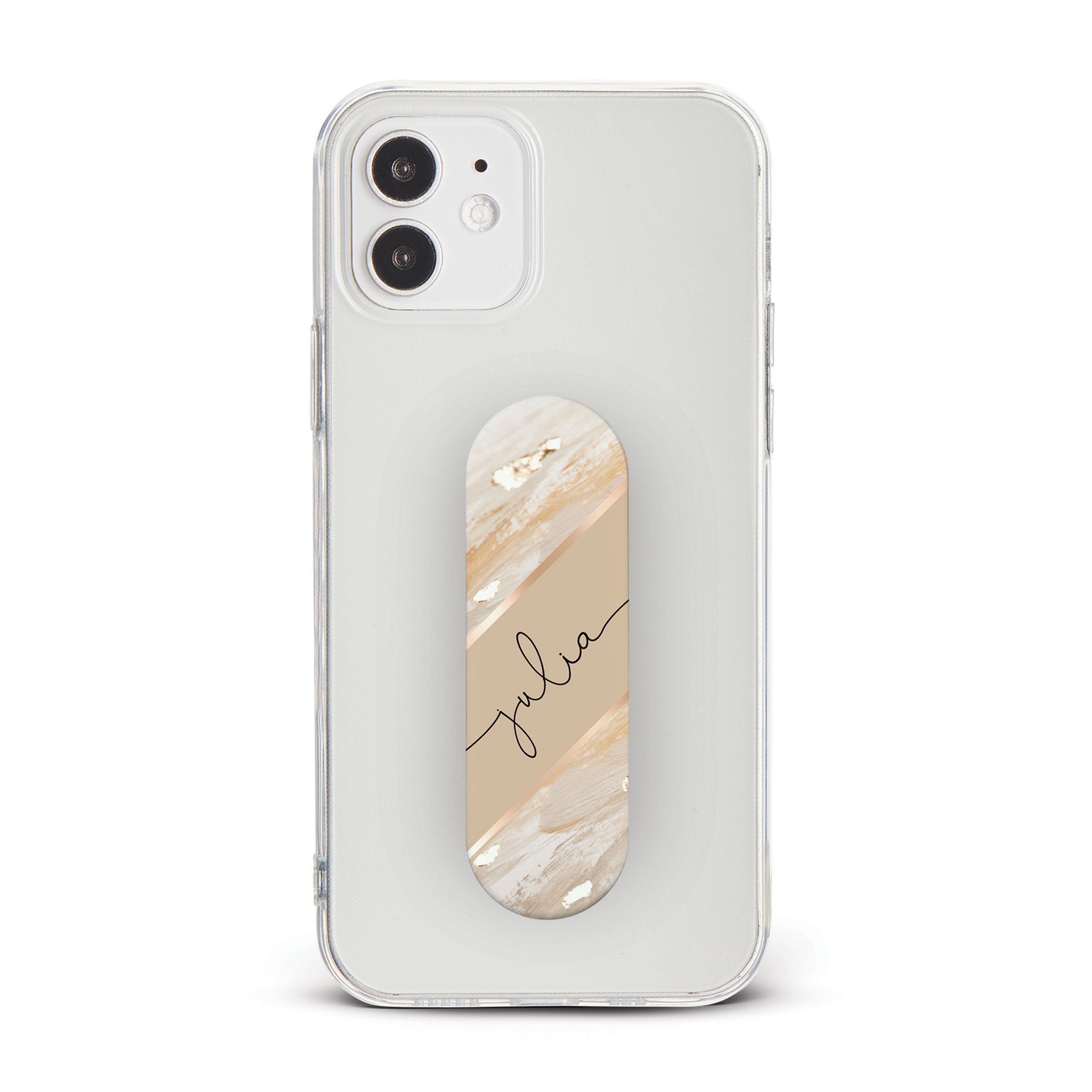 Personalised Phone Grip Holder Finger Strap Marble Gold Beige Banner