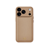 Personalised leather iPhone case in Beige with gold embossed initials