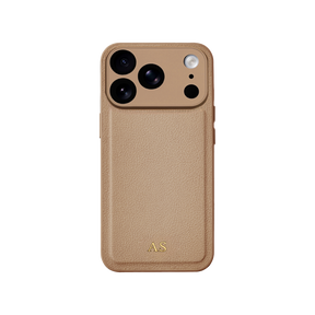 Personalised leather iPhone case in Beige with gold embossed initials