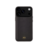 Personalised leather iPhone case in Black with gold embossed initials