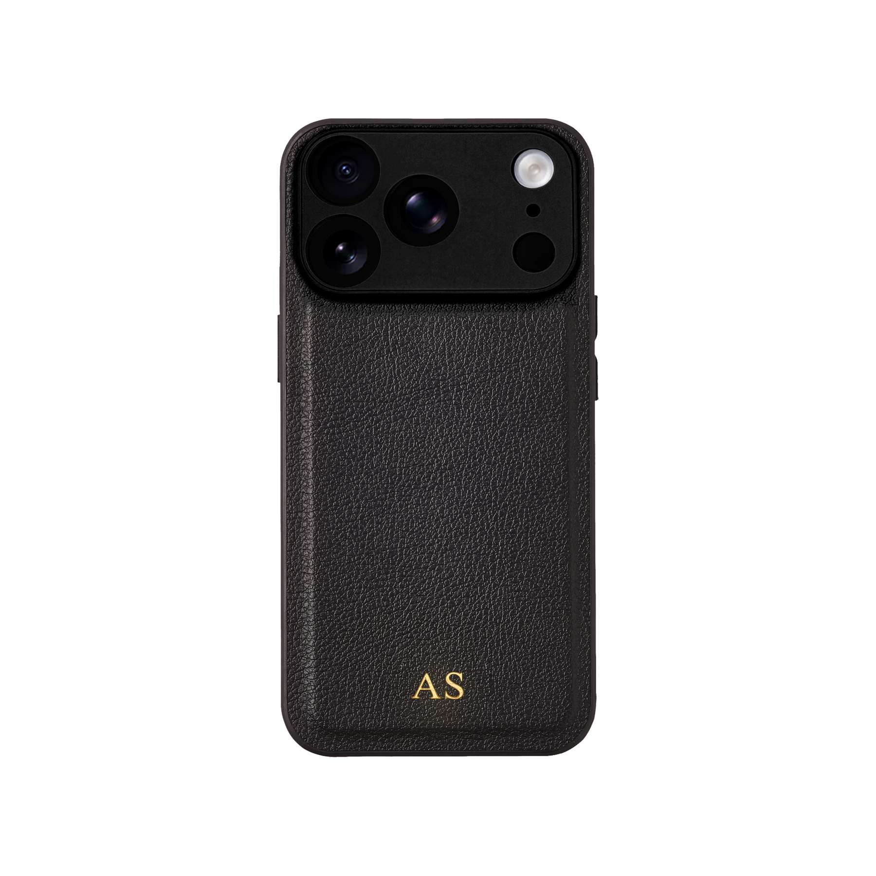 Personalised leather iPhone case in Black with gold embossed initials