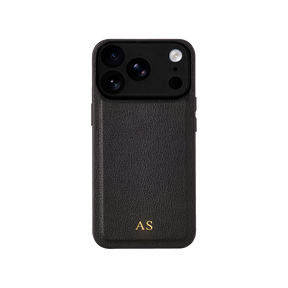 Personalised leather iPhone case in Black with gold embossed initials