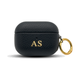 Personalised leather AirPods case in Black with gold embossed initials