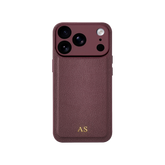 Personalised leather iPhone case in Burgundy with gold embossed initials