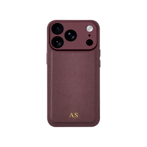 Personalised leather iPhone case in Burgundy with gold embossed initials