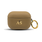 Personalised leather AirPods case in Beige with gold embossed initials