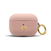 Personalised leather AirPods case in Pink with gold embossed initials