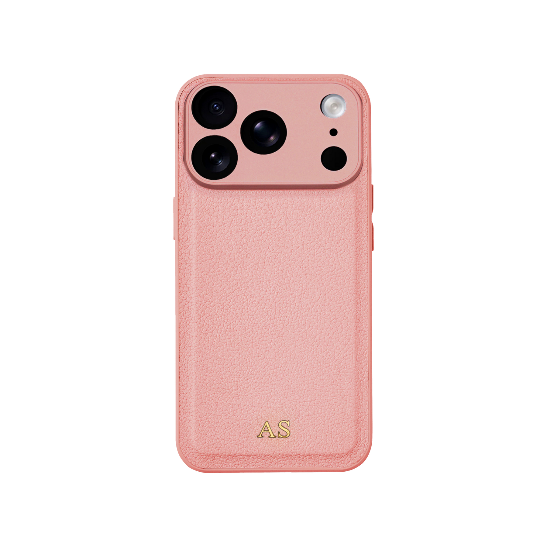 Personalised leather iPhone case in Pink with gold embossed initials
