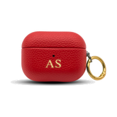 Personalised leather AirPods case in Red with gold embossed initials