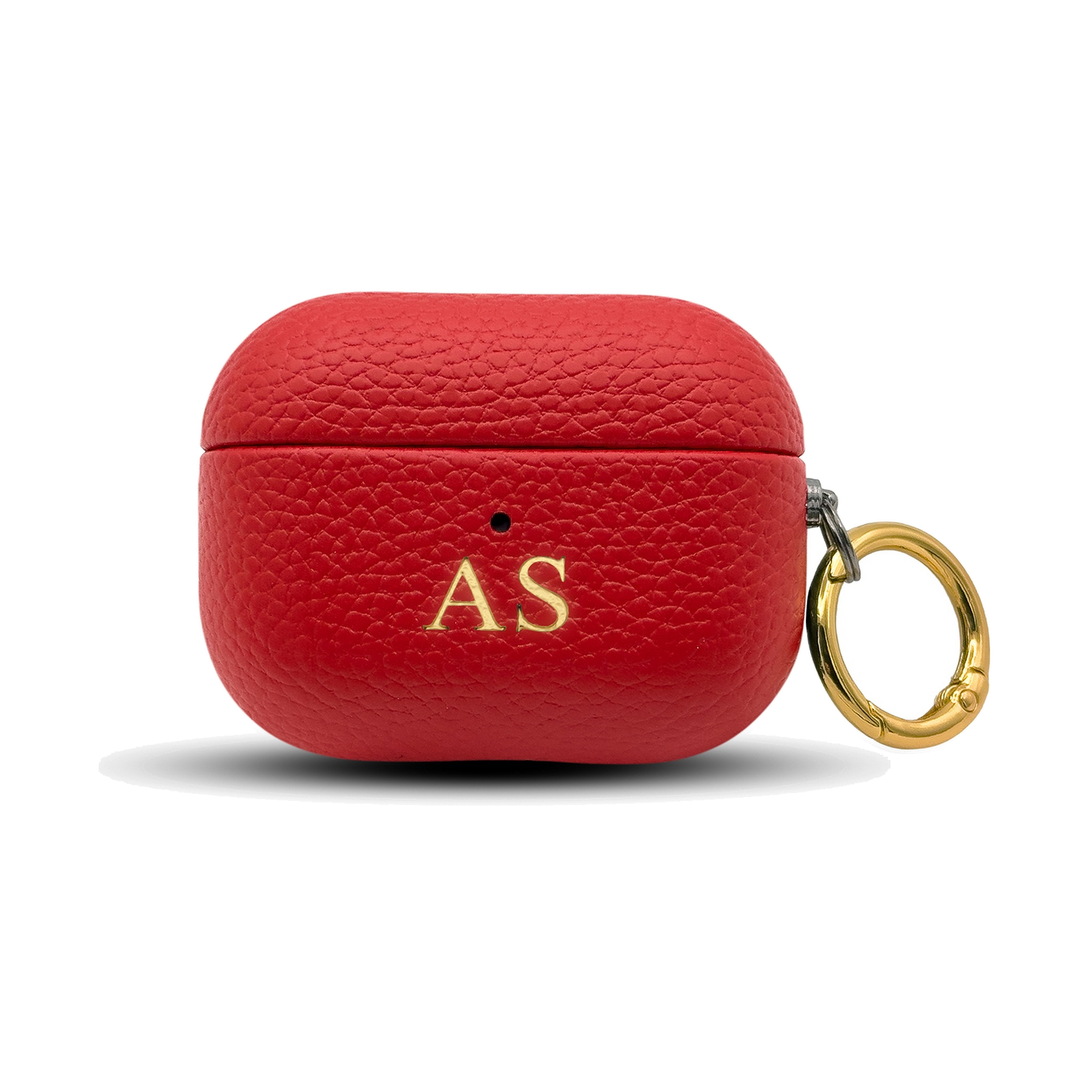 Personalised leather AirPods case in Red with gold embossed initials