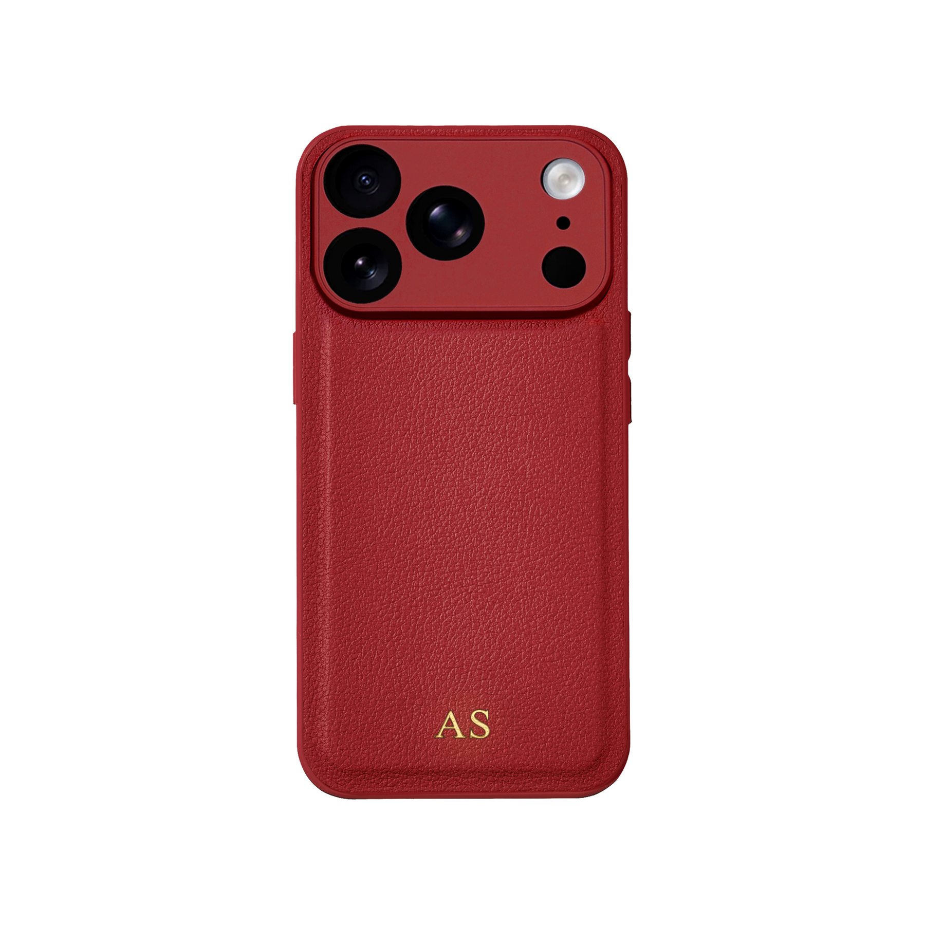 Personalised leather iPhone case in Red with gold embossed initials