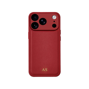 Personalised leather iPhone case in Red with gold embossed initials