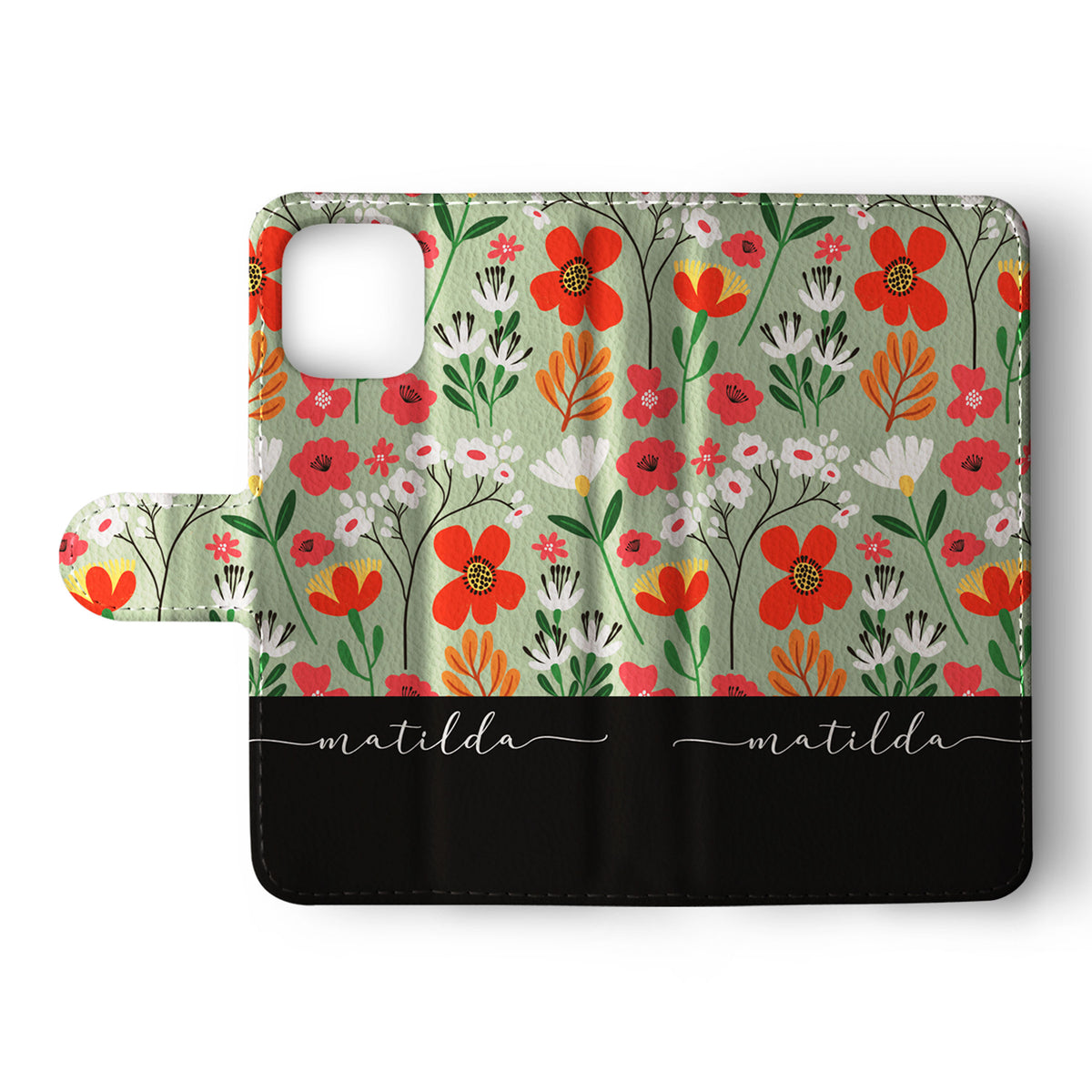 Personalised Wallet Flip Phone Case Custom Name Floral Wild Flowers