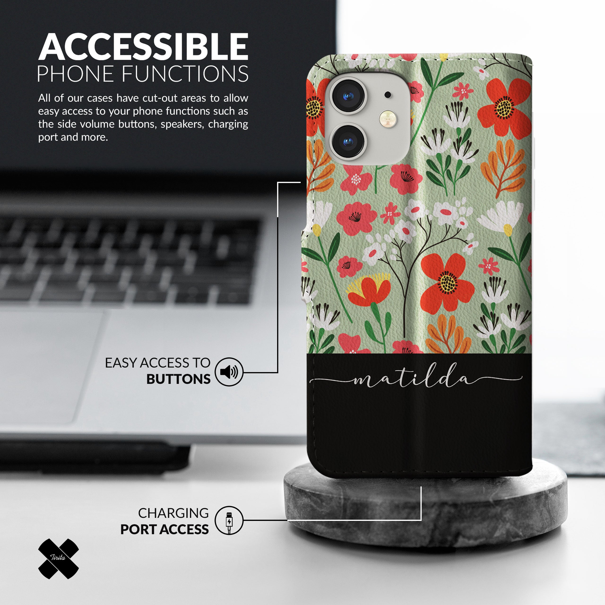 Personalised Wallet Flip Phone Case Custom Name Floral Wild Flowers