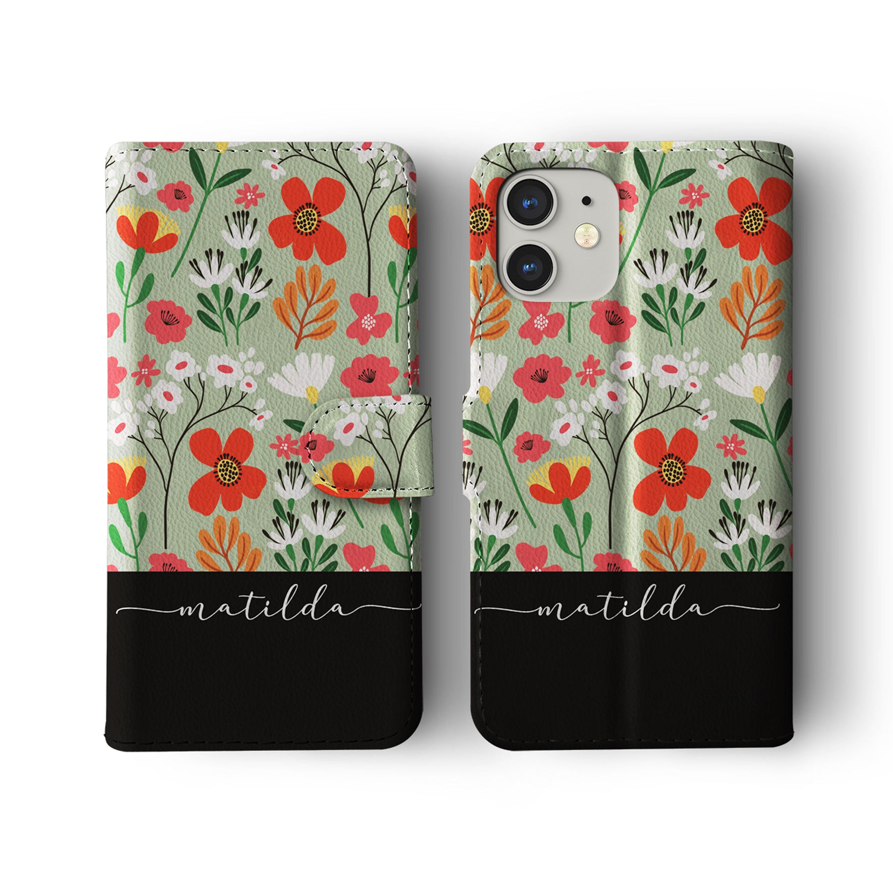 Personalised Wallet Flip Phone Case Custom Name Floral Wild Flowers