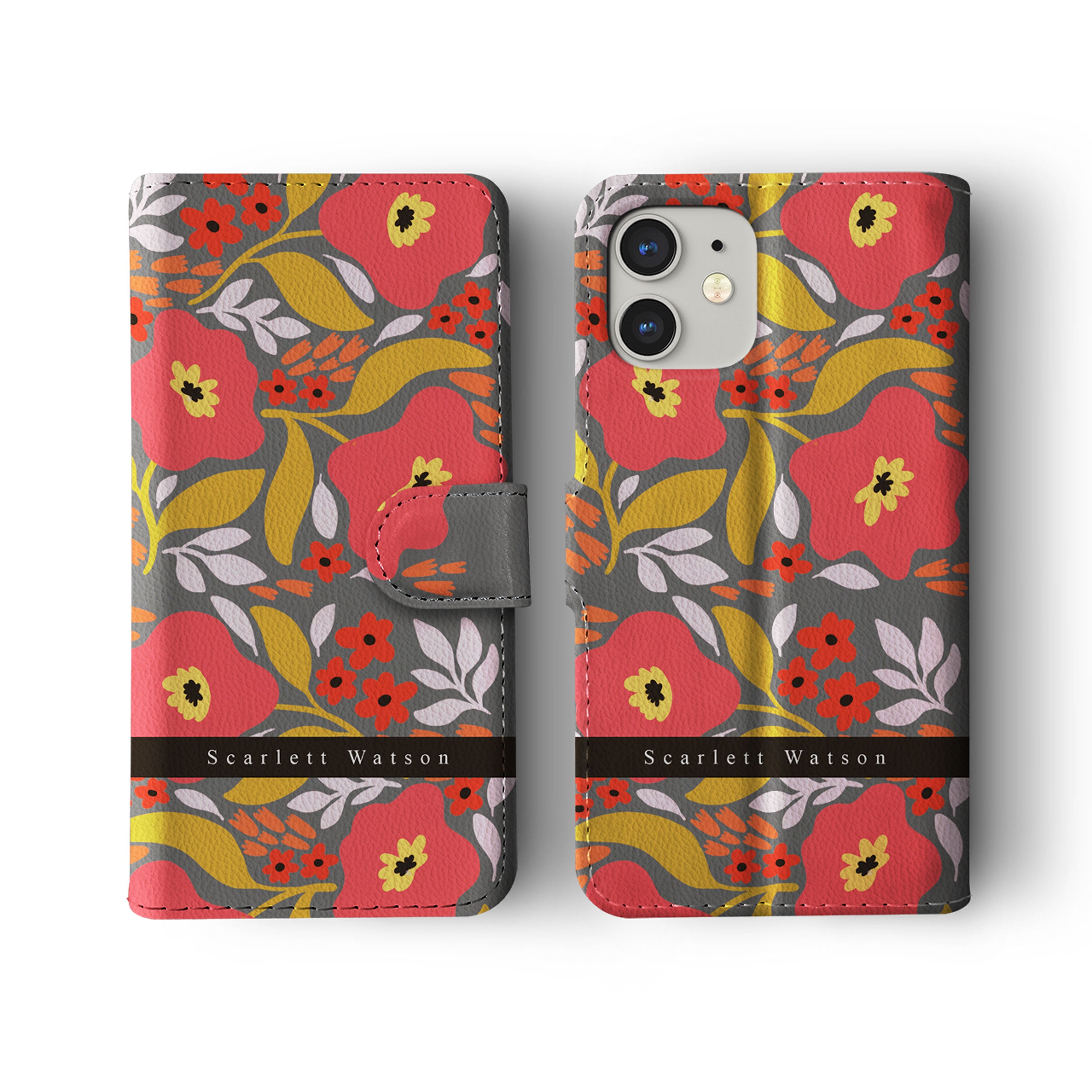 Personalised Wallet Flip Phone Case Custom Name Floral Red Poppy Flowe Personalised Wallet Flip Phone Case Custom Name Floral Red Poppy Flowe