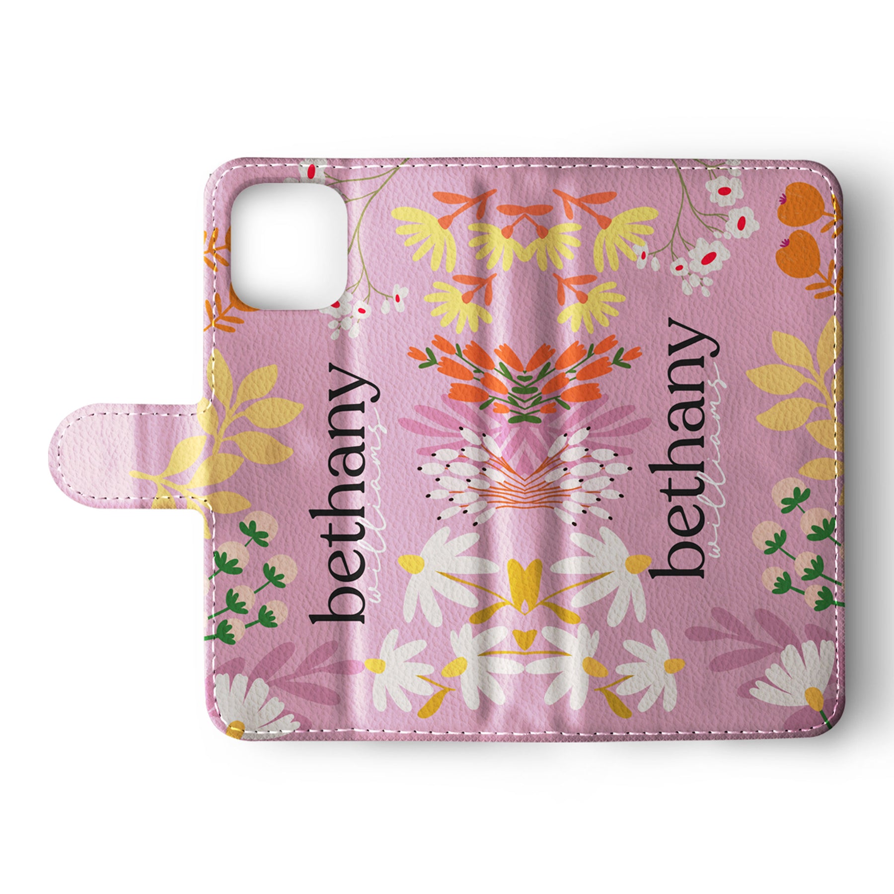 Personalised Wallet Flip Phone Case Custom Name Spring Flowers Crayon