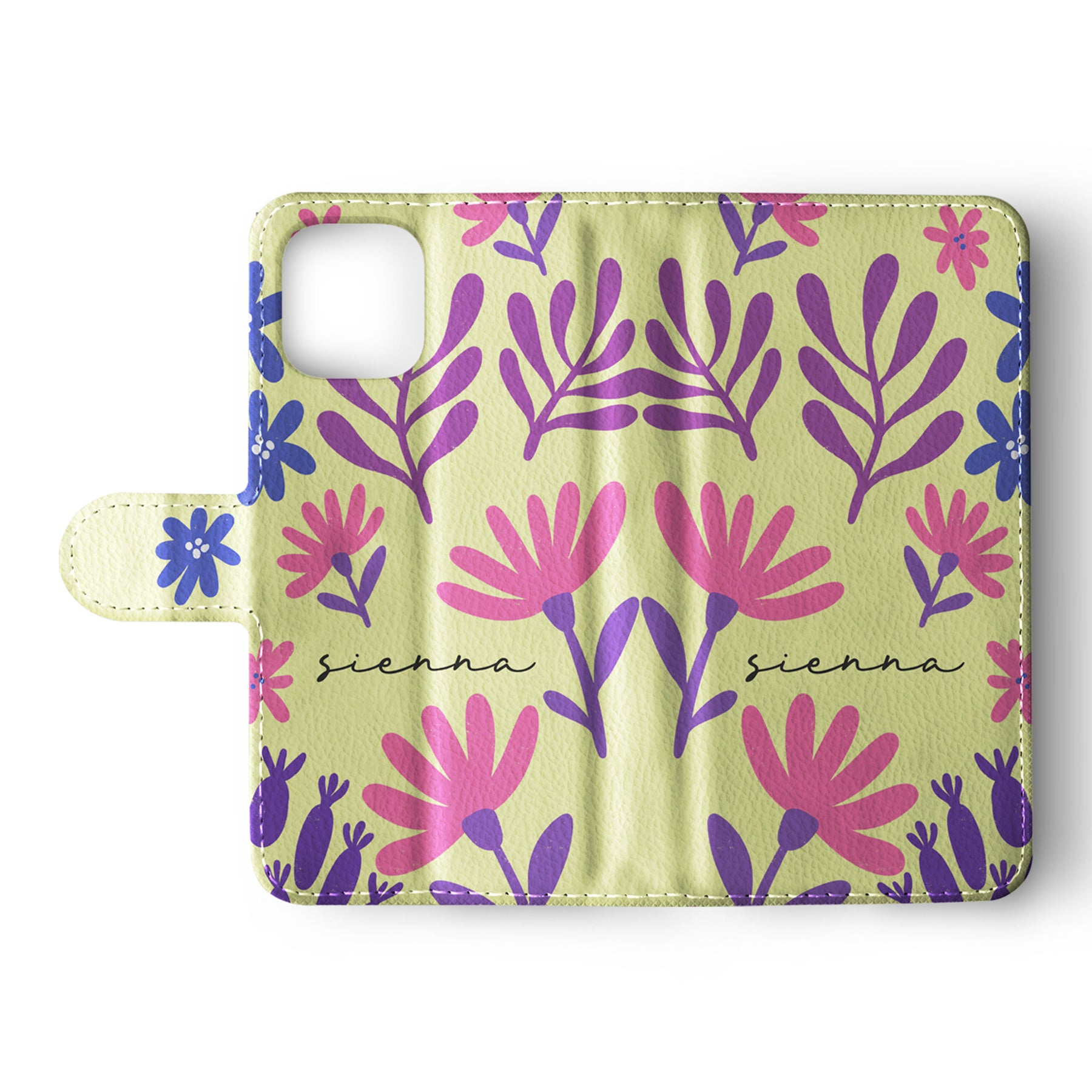 Personalised Wallet Flip Phone Case Custom Name Flowers Simple Purple