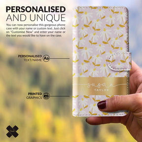 Personalised Wallet Flip Phone Case Custom Name Camomile Flowers Simple