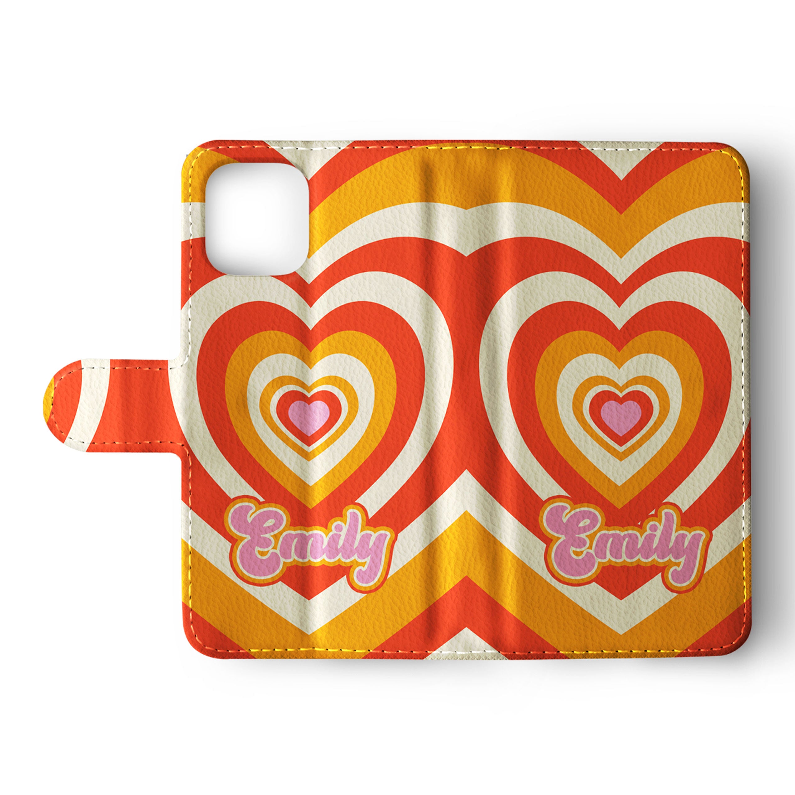 Personalised Wallet Flip Phone Case Custom Name Heart Groovy Retro