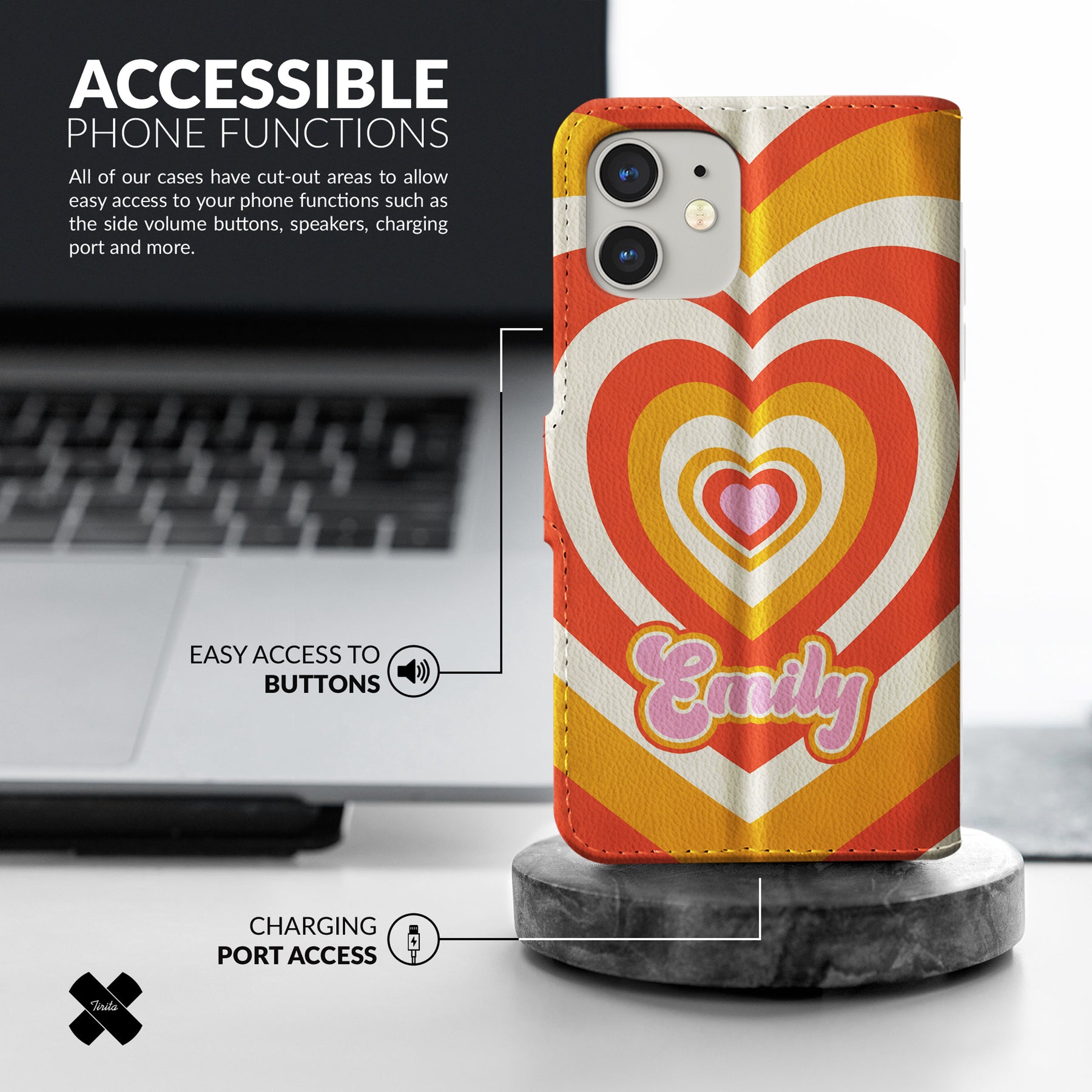 Personalised Wallet Flip Phone Case Custom Name Heart Groovy Retro