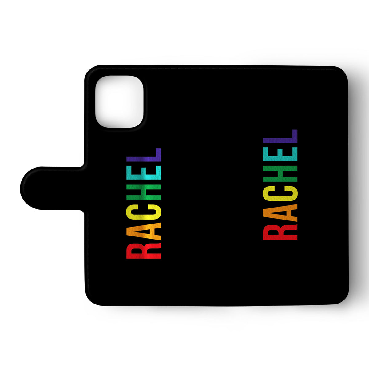 Personalised Wallet Flip Phone Case Custom Name Rainbow Name on Black