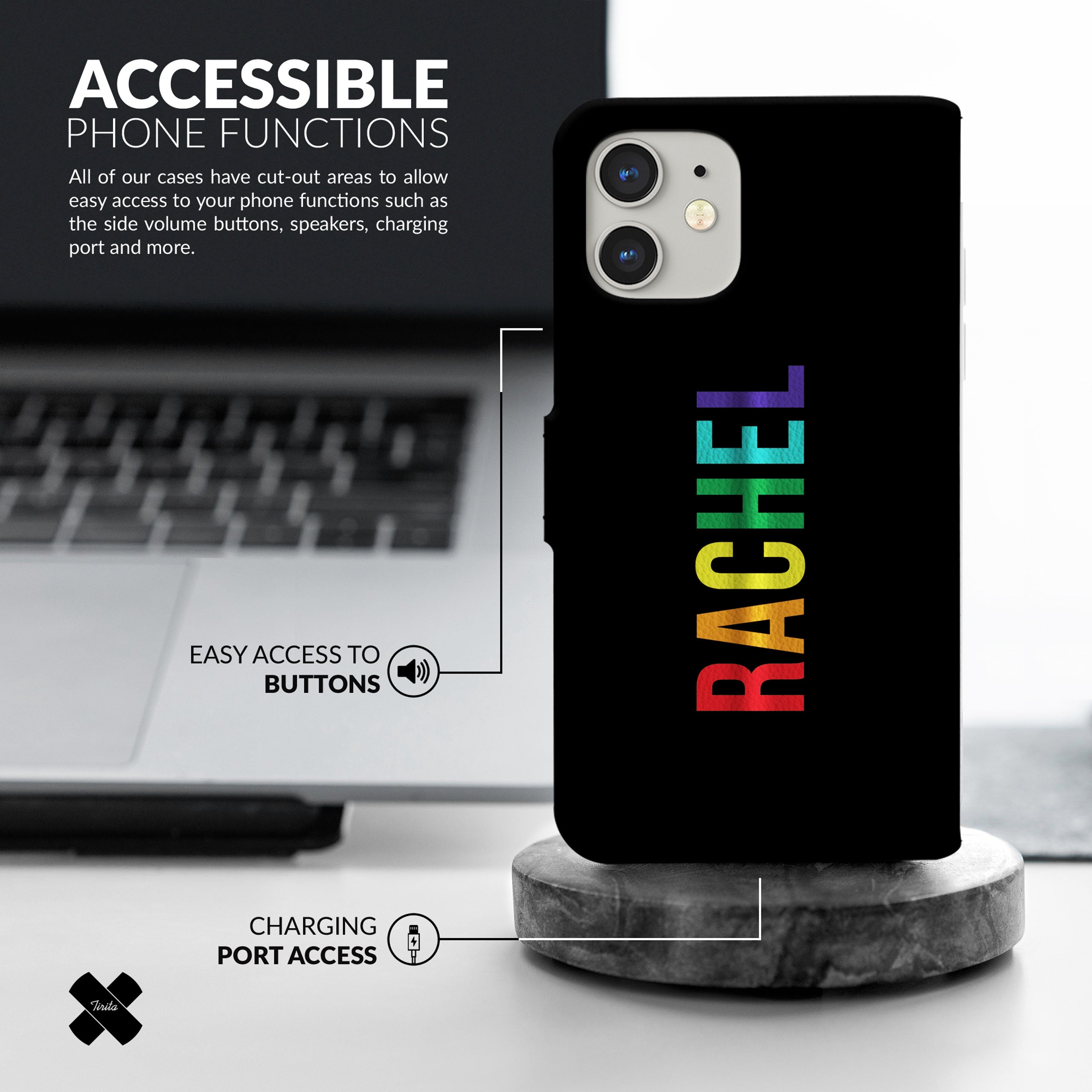 Personalised Wallet Flip Phone Case Custom Name Rainbow Name on Black