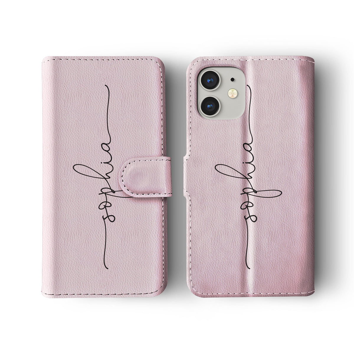 Personalised Wallet Flip Phone Case Custom Name Name Handwritten on Pink