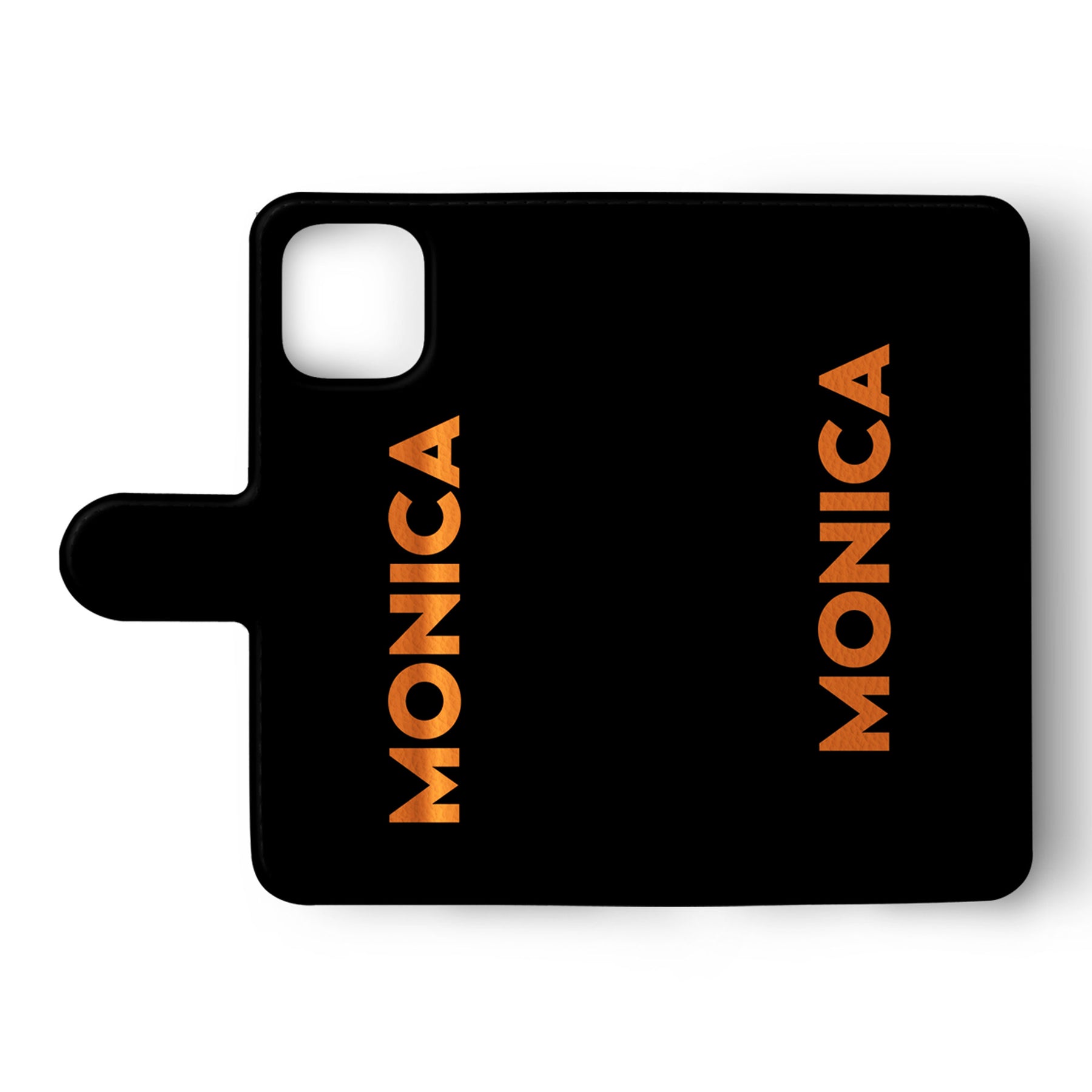 Personalised Wallet Flip Phone Case Custom Name Orange Bold Name on Black