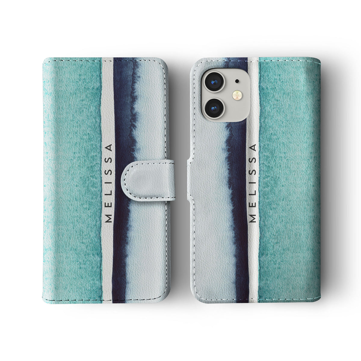 Personalised Wallet Flip Phone Case Custom Name Blue Turquoise Gradient