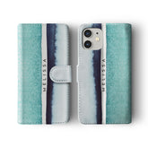 Personalised Wallet Flip Phone Case Custom Name Blue Turquoise Gradient